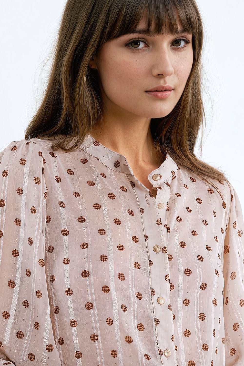 Blouse With Balloon Sleeves and Polka Dots in Beige - Mack & Harvie