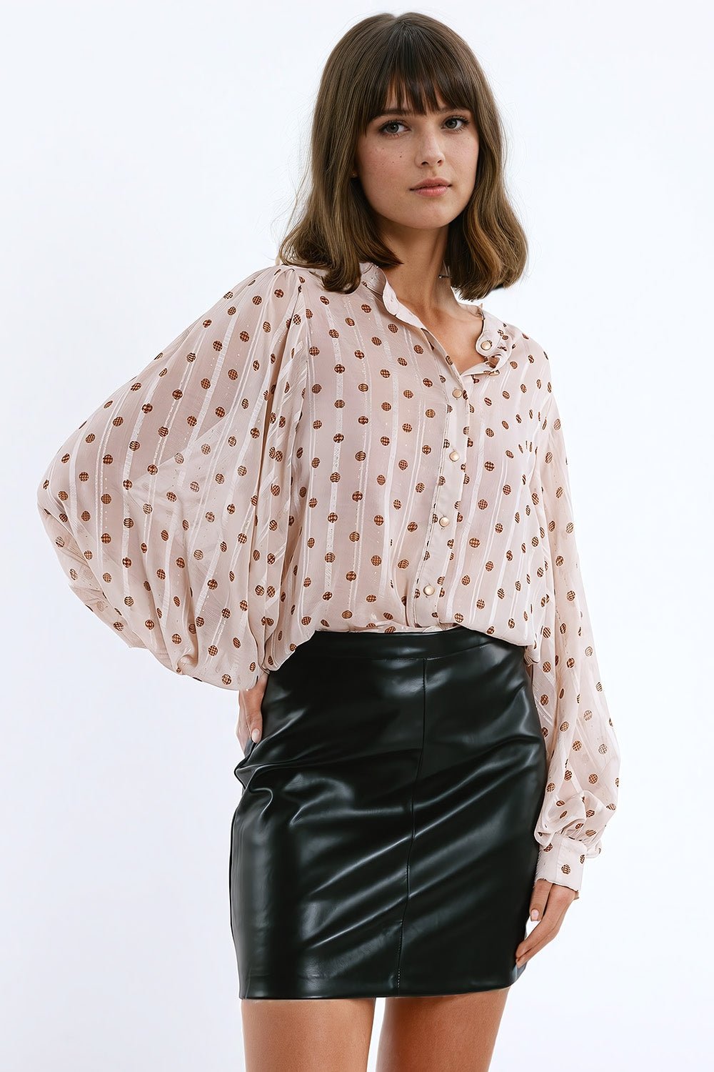 Blouse With Balloon Sleeves and Polka Dots in Beige - Mack & Harvie