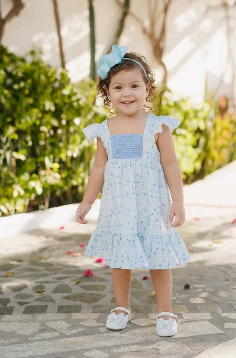 Blue Floral Smocked Dress - Mack & Harvie