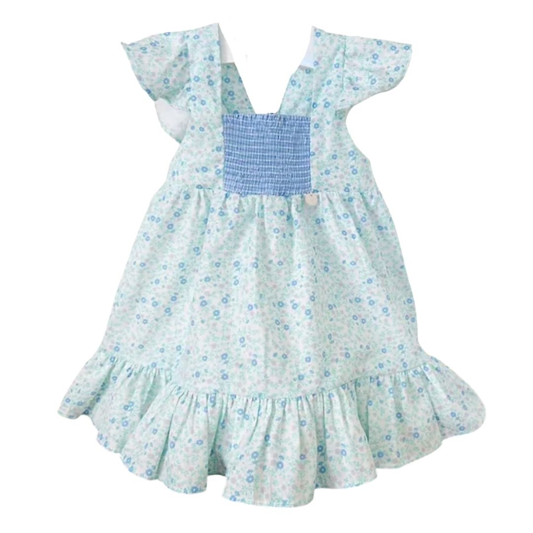 Blue Floral Smocked Dress - Mack & Harvie