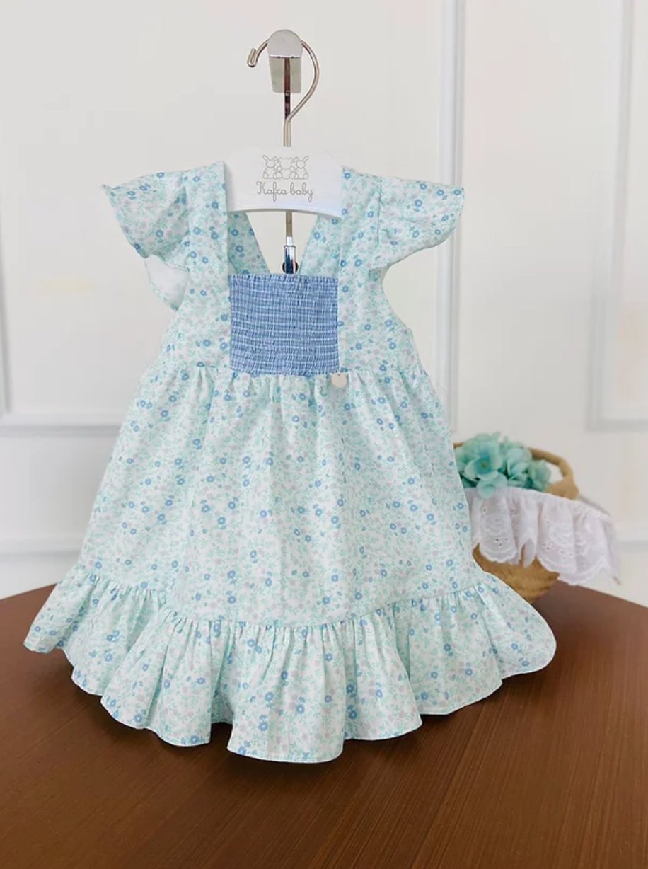 Blue Floral Smocked Dress - Mack & Harvie