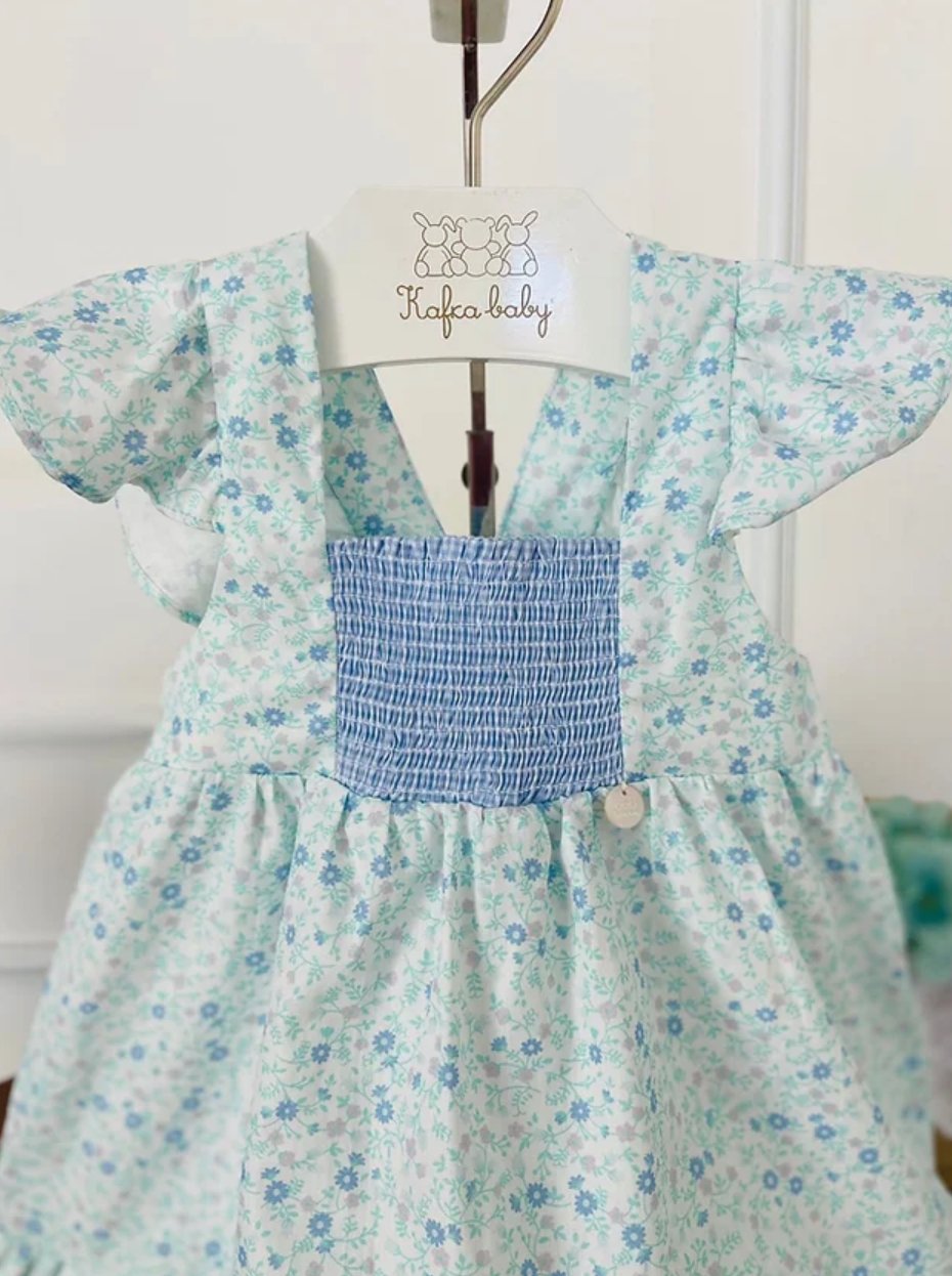 Blue Floral Smocked Dress - Mack & Harvie