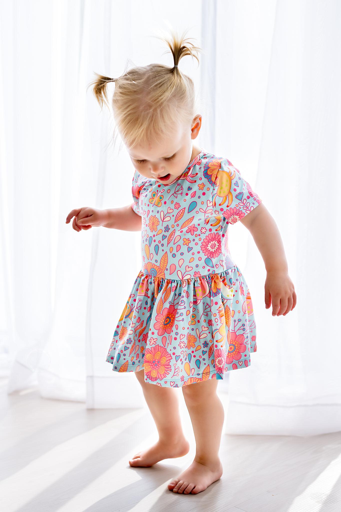 Blue Retro Unicorns S/S Twirl Bodysuit - Mack & Harvie