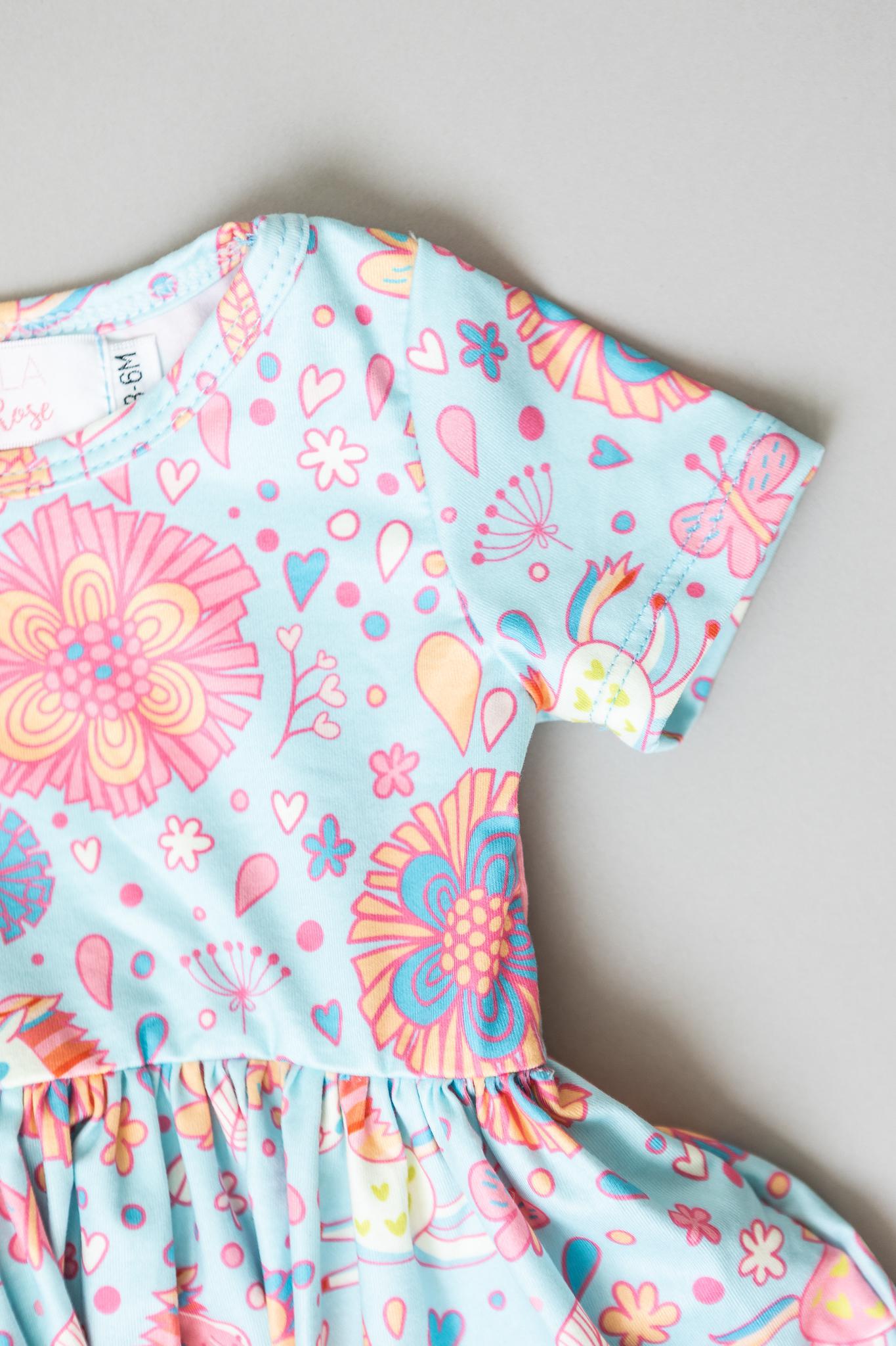 Blue Retro Unicorns S/S Twirl Bodysuit - Mack & Harvie