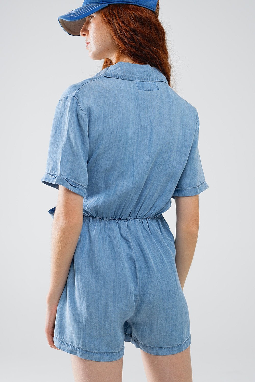 Blue Tencel Denim Wrap Front Jumpsuit - Mack & Harvie