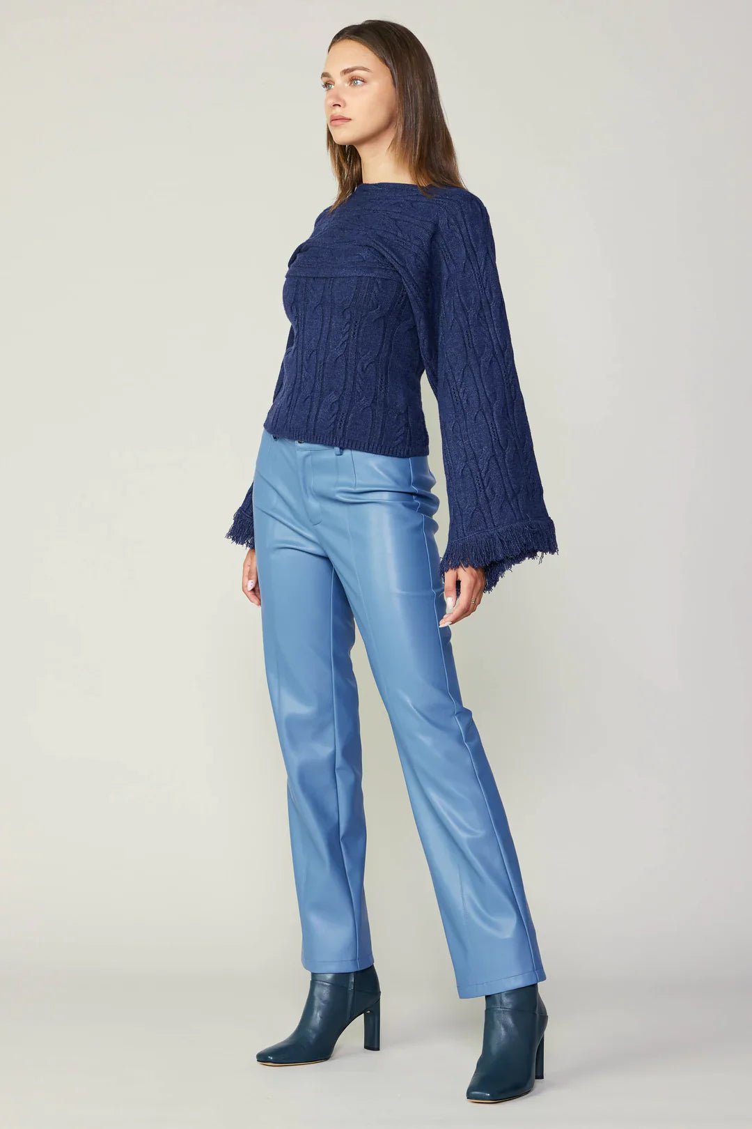 Blue Vegan Leather Straight Pant - Mack & Harvie