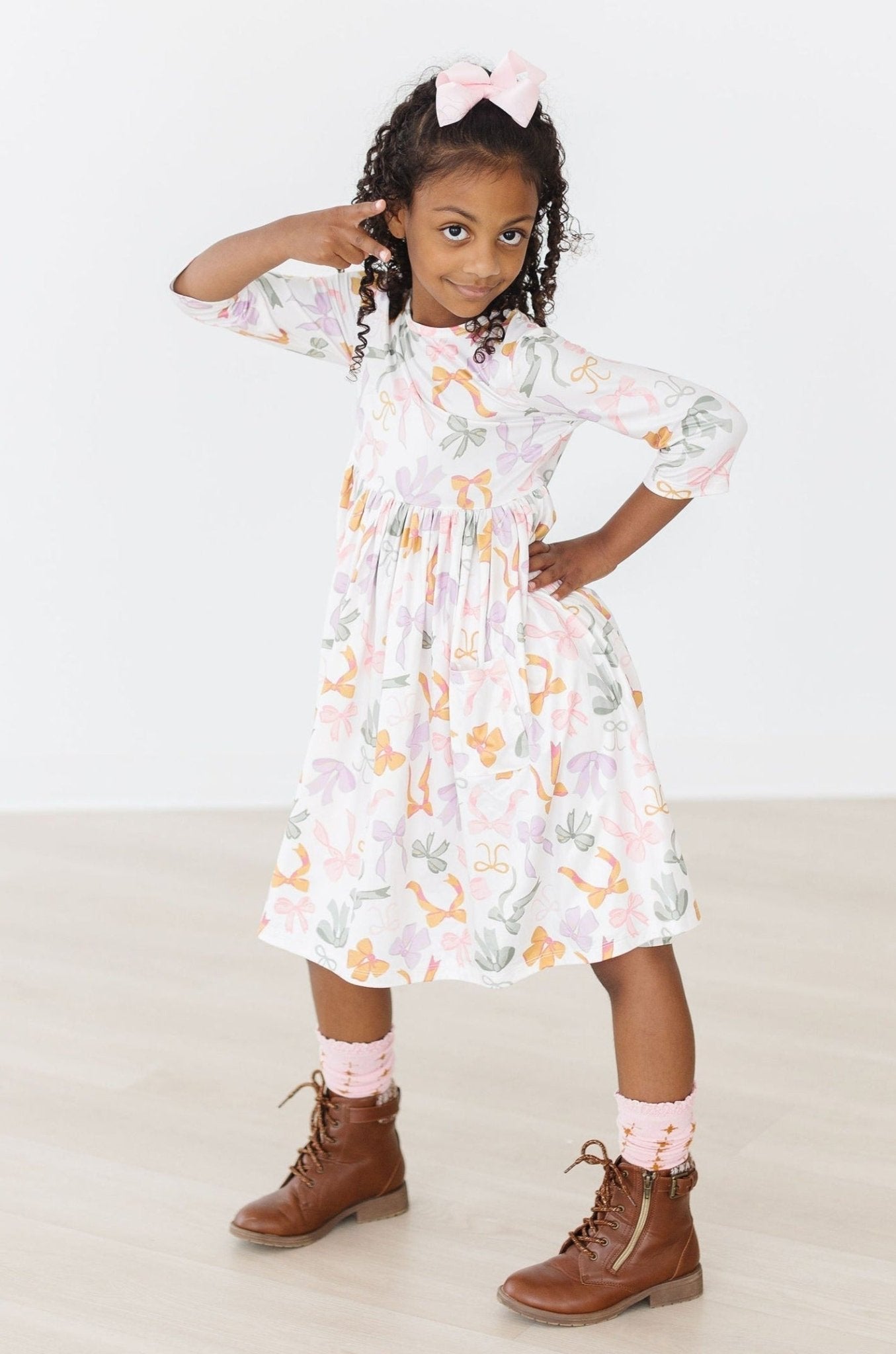 Boho Bows 3/4 Sleeve Pocket Twirl Dress - Mack & Harvie