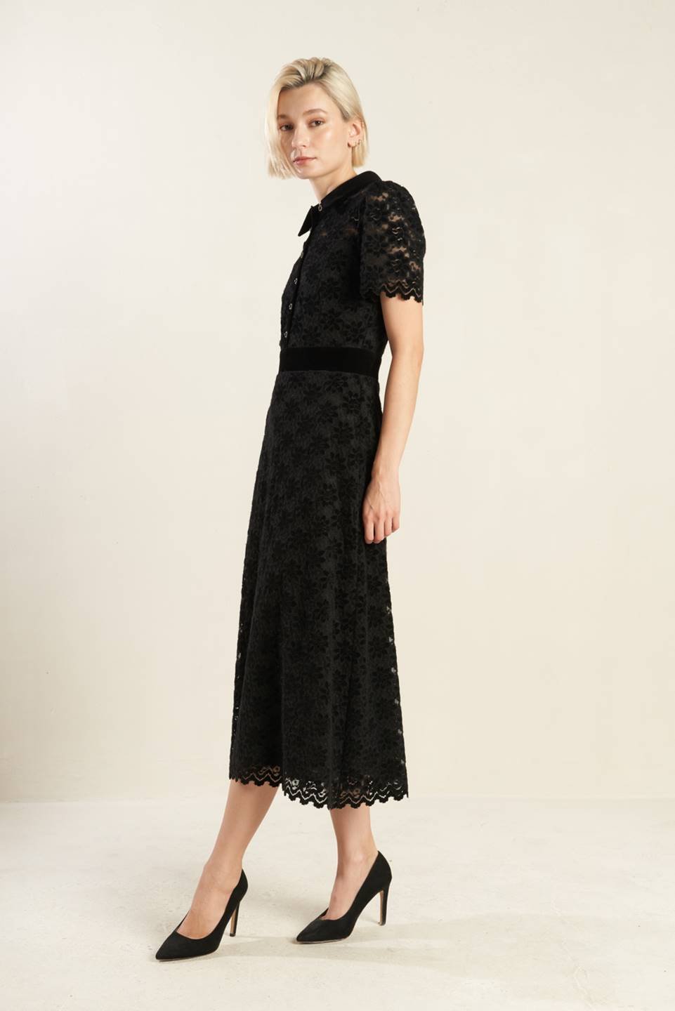 BOLD SYMPHONY WOVEN LACE MIDI DRESS - Mack & Harvie