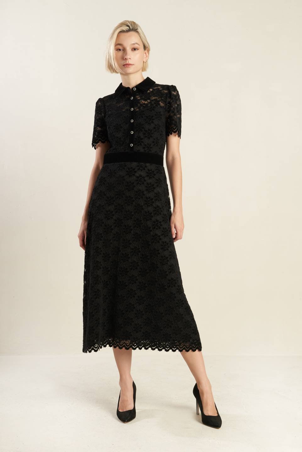 BOLD SYMPHONY WOVEN LACE MIDI DRESS - Mack & Harvie