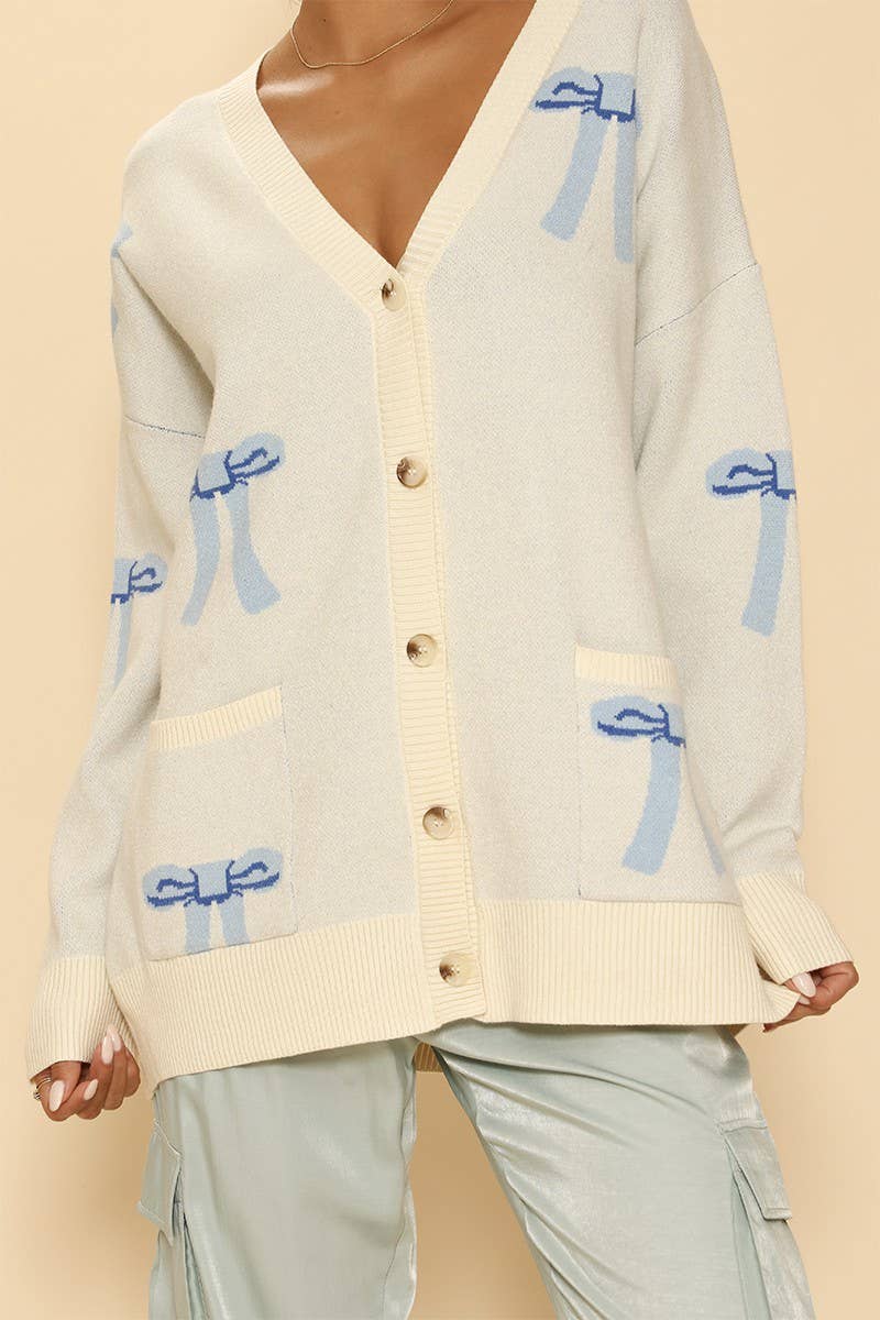 Bow Knit Cardi Blue - Mack & Harvie