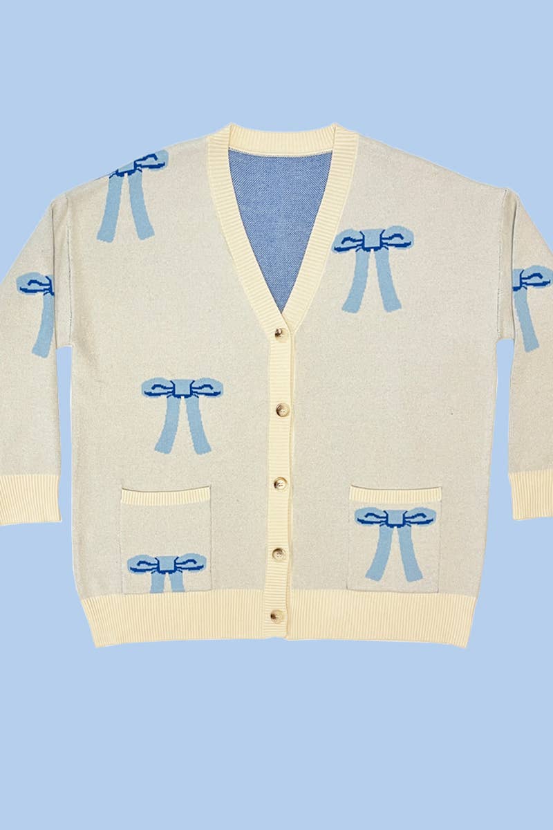 Bow Knit Cardi Blue - Mack & Harvie