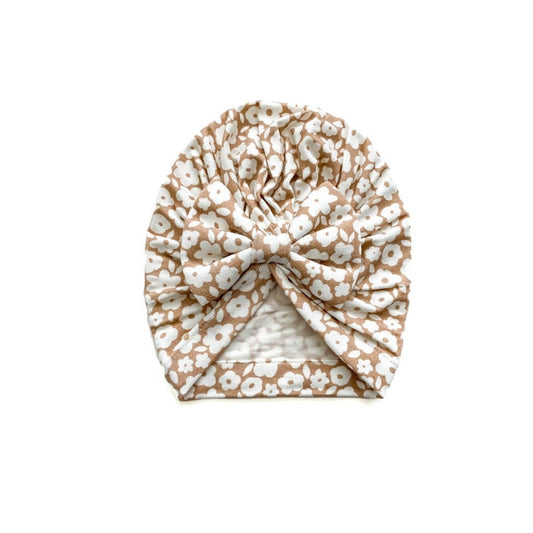 Bow Turban Hat - Mocha Ditsy Floral - Mack & Harvie