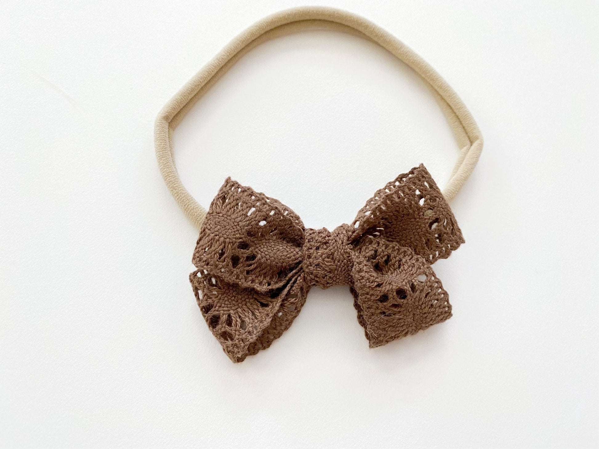 Brown Lace Baby Bow Headband - Mack & Harvie