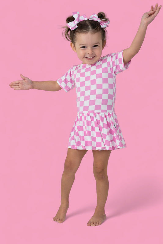 BUBBLEGUM CHECKERS DREAM BODYSUIT DRESS - Mack & Harvie