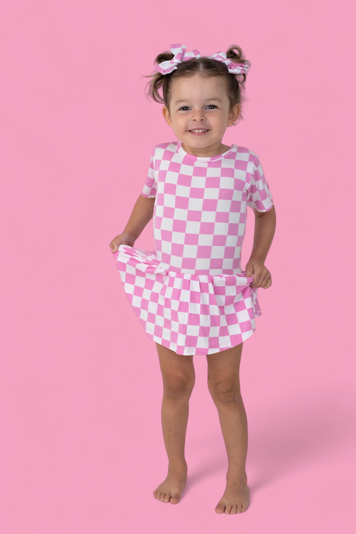 BUBBLEGUM CHECKERS DREAM BODYSUIT DRESS - Mack & Harvie