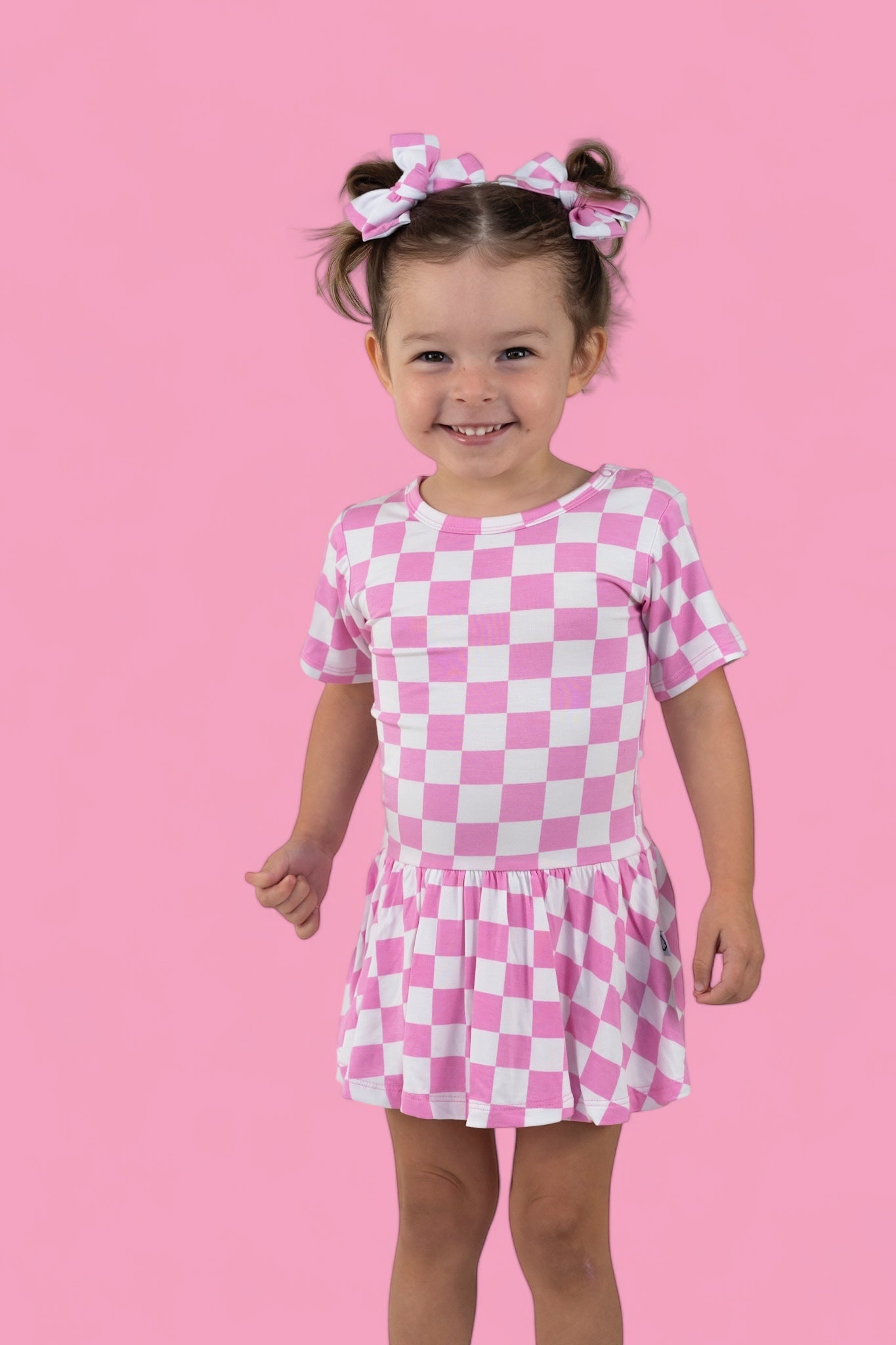 BUBBLEGUM CHECKERS DREAM BODYSUIT DRESS - Mack & Harvie