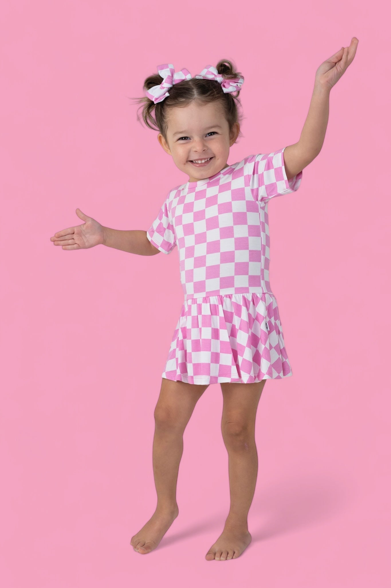 BUBBLEGUM CHECKERS DREAM BODYSUIT DRESS - Mack & Harvie