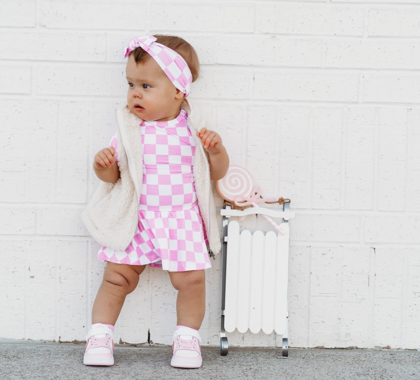 BUBBLEGUM CHECKERS DREAM BODYSUIT DRESS - Mack & Harvie