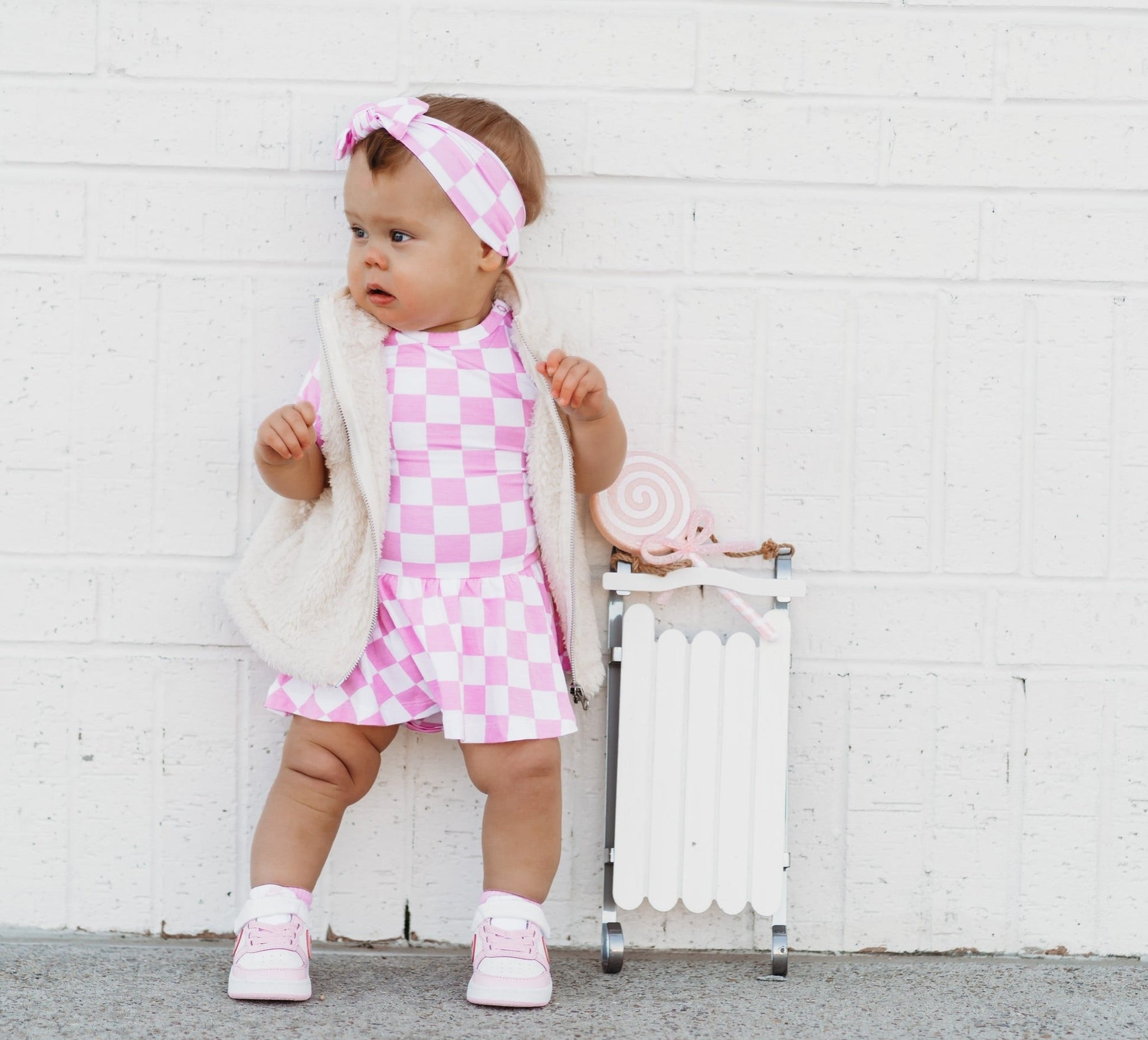 BUBBLEGUM CHECKERS DREAM BODYSUIT DRESS - Mack & Harvie