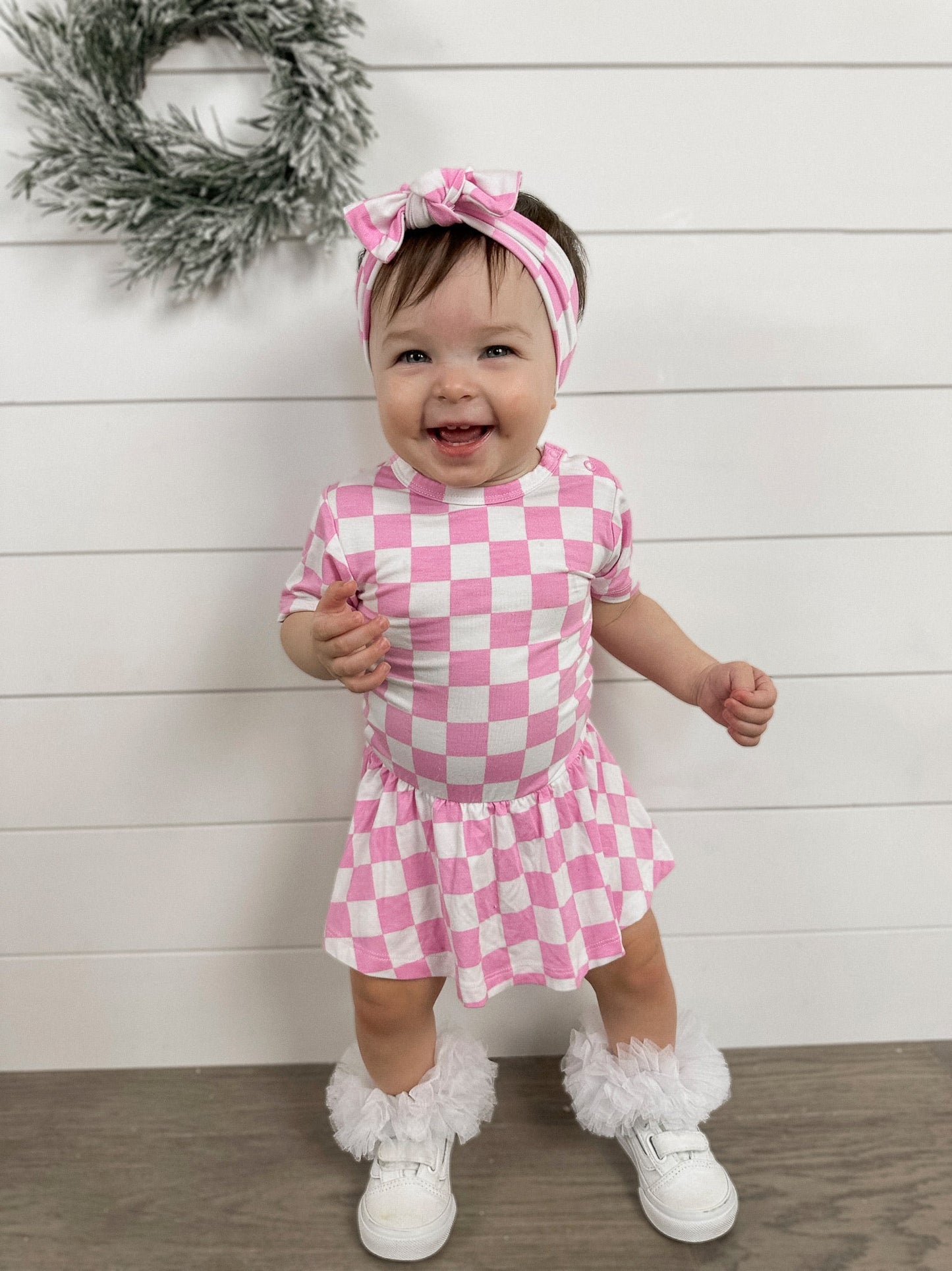 BUBBLEGUM CHECKERS DREAM BODYSUIT DRESS - Mack & Harvie