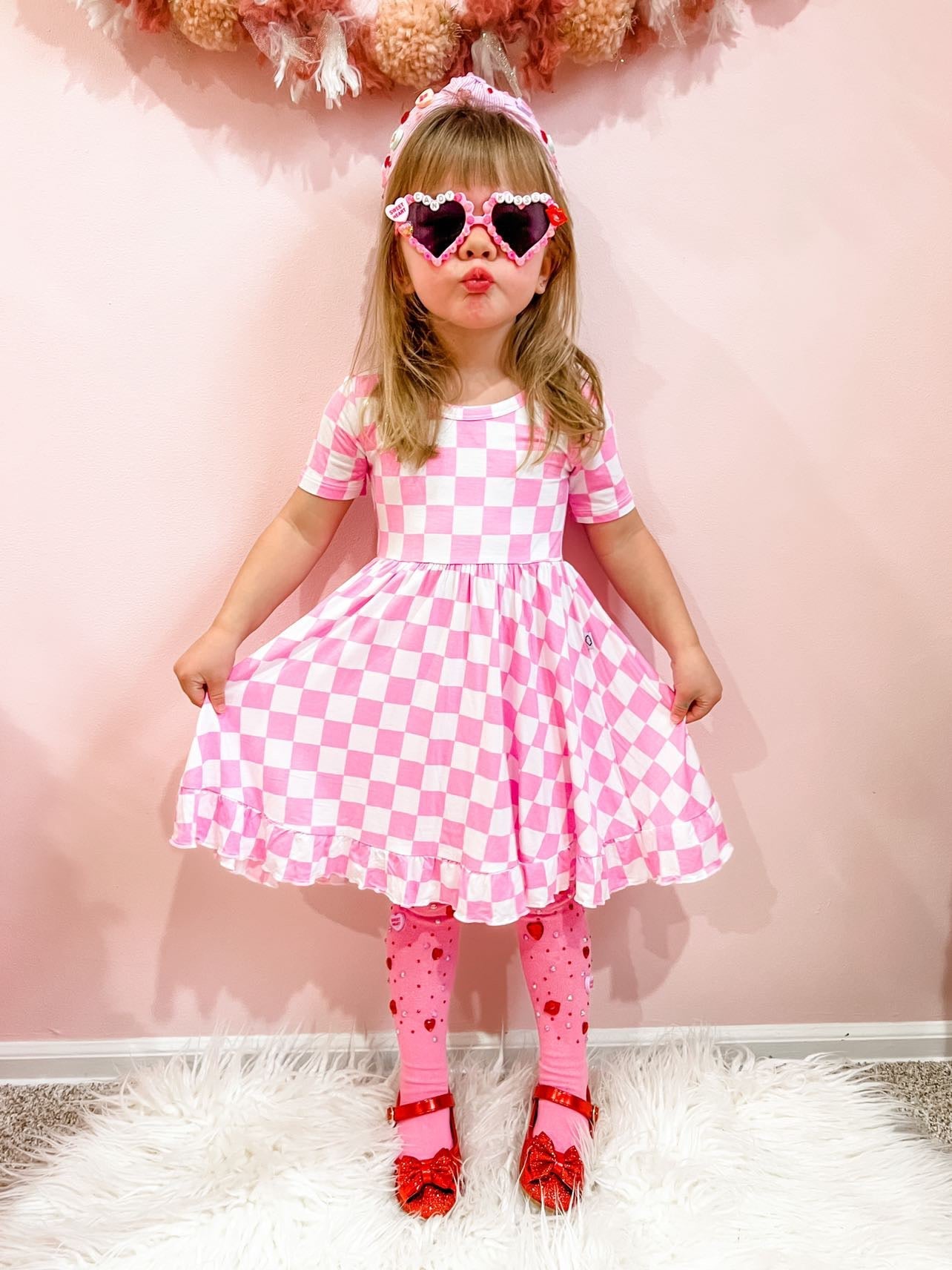 BUBBLEGUM CHECKERS DREAM RUFFLE DRESS - Mack & Harvie