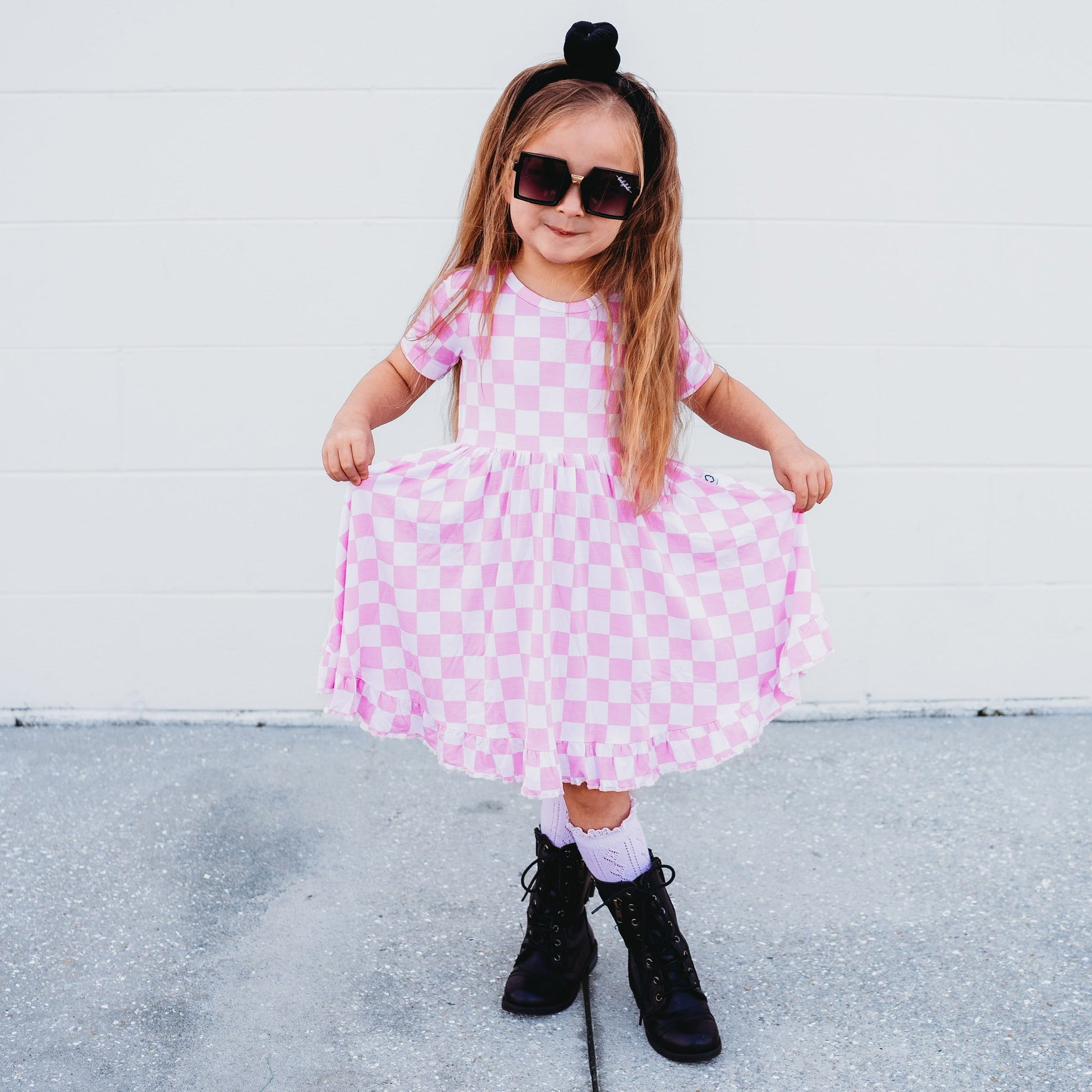 BUBBLEGUM CHECKERS DREAM RUFFLE DRESS - Mack & Harvie