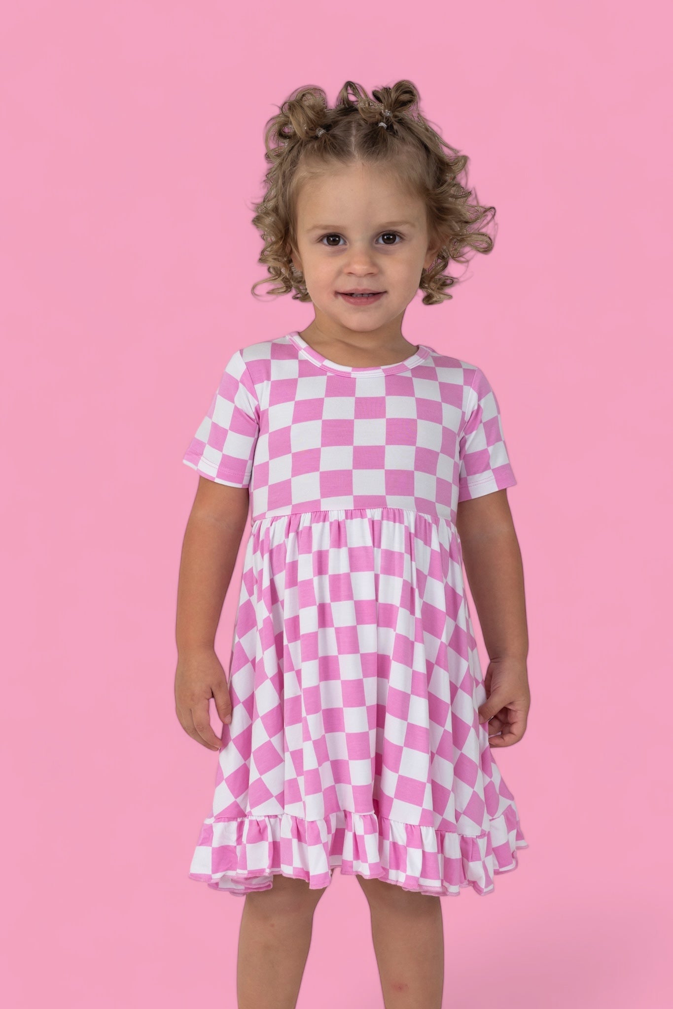 BUBBLEGUM CHECKERS DREAM RUFFLE DRESS - Mack & Harvie