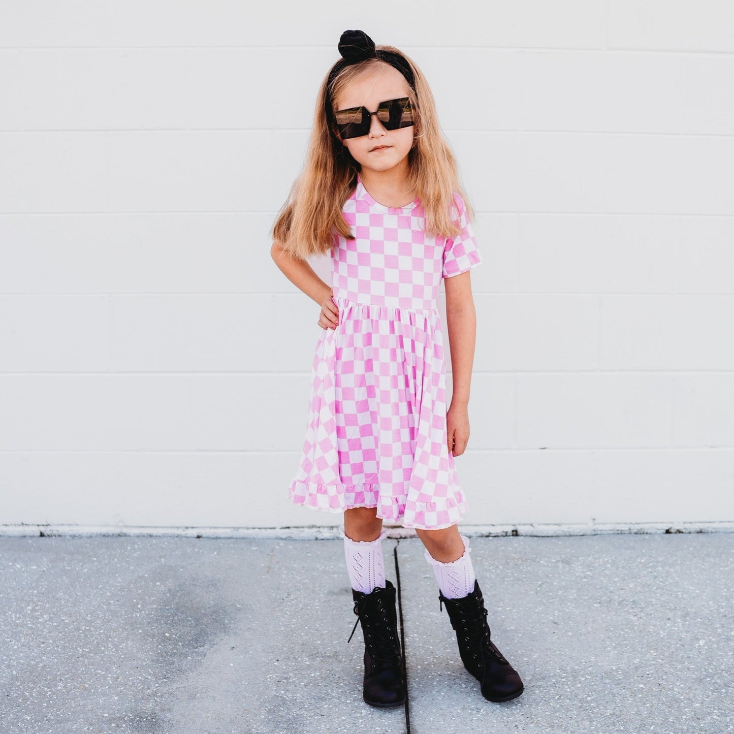 BUBBLEGUM CHECKERS DREAM RUFFLE DRESS - Mack & Harvie