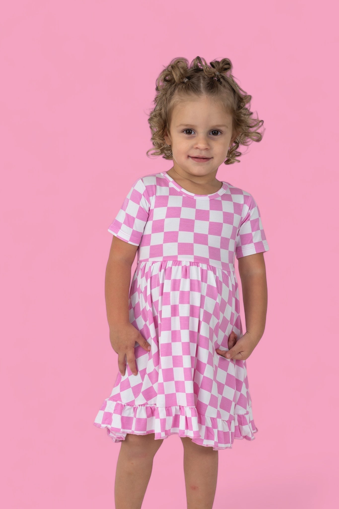 BUBBLEGUM CHECKERS DREAM RUFFLE DRESS - Mack & Harvie