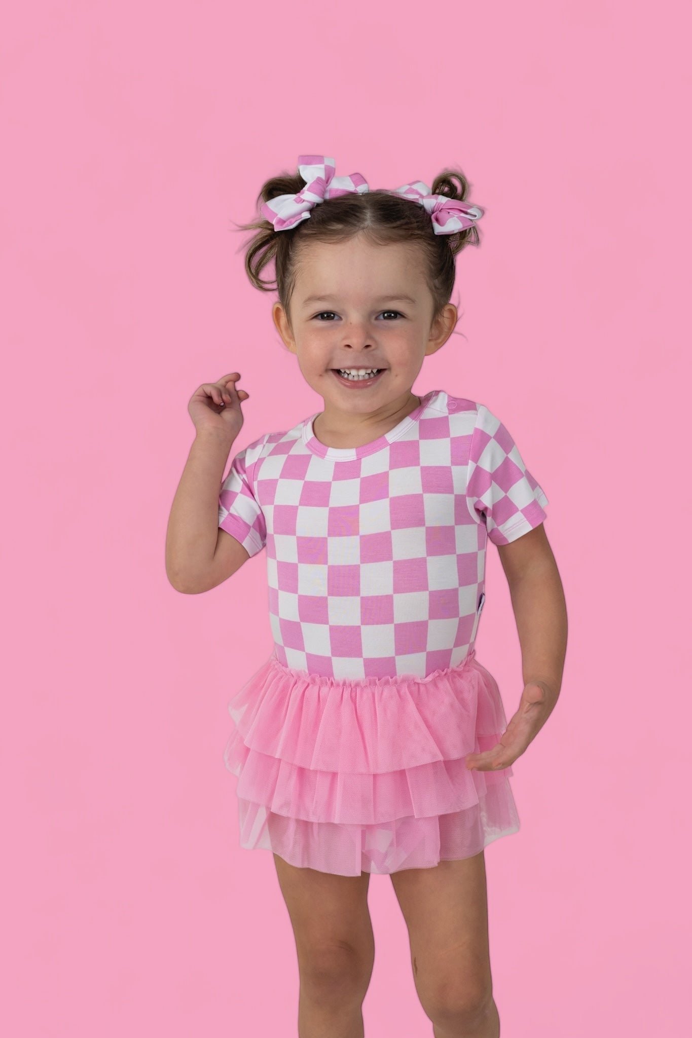 BUBBLEGUM CHECKERS DREAM TUTU BODYSUIT DRESS - Mack & Harvie