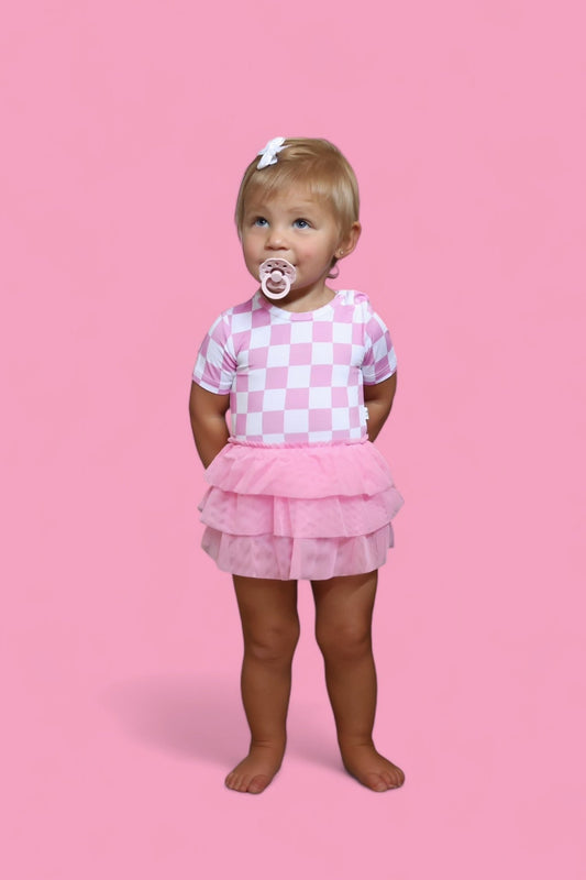 BUBBLEGUM CHECKERS DREAM TUTU BODYSUIT DRESS - Mack & Harvie