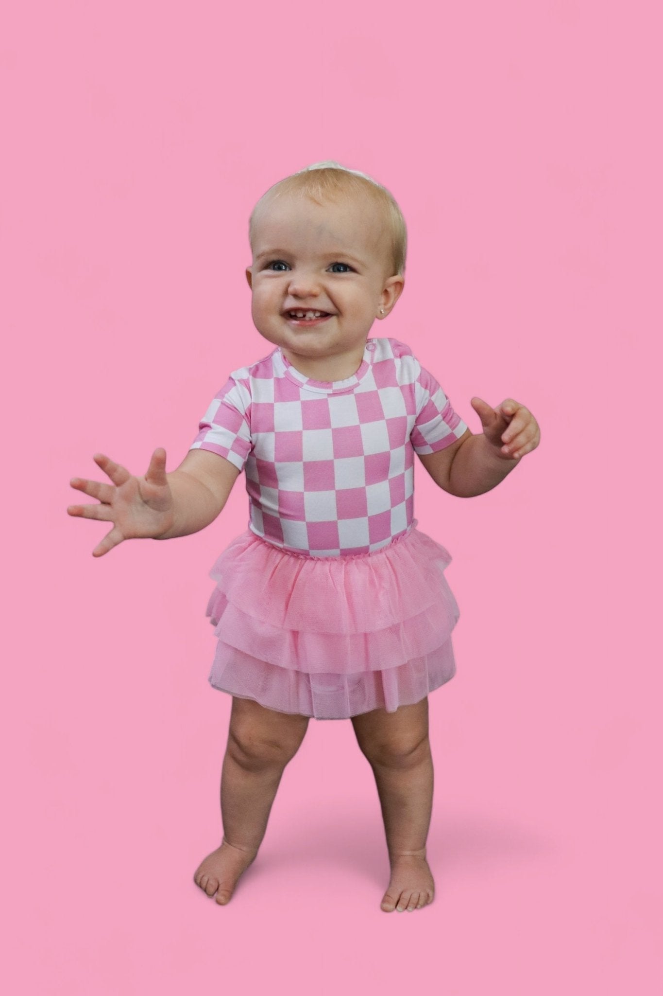 BUBBLEGUM CHECKERS DREAM TUTU BODYSUIT DRESS - Mack & Harvie