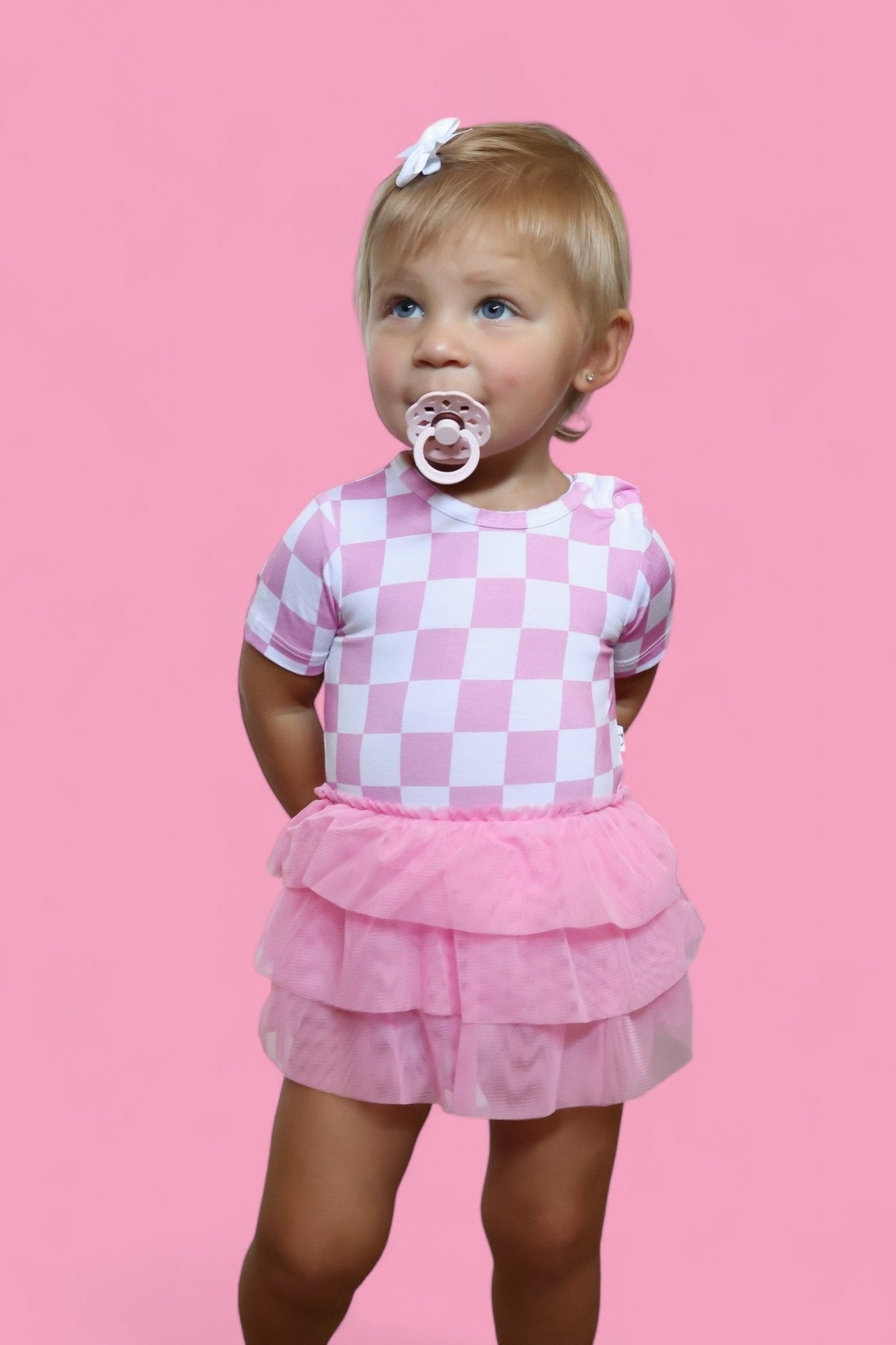 BUBBLEGUM CHECKERS DREAM TUTU BODYSUIT DRESS - Mack & Harvie