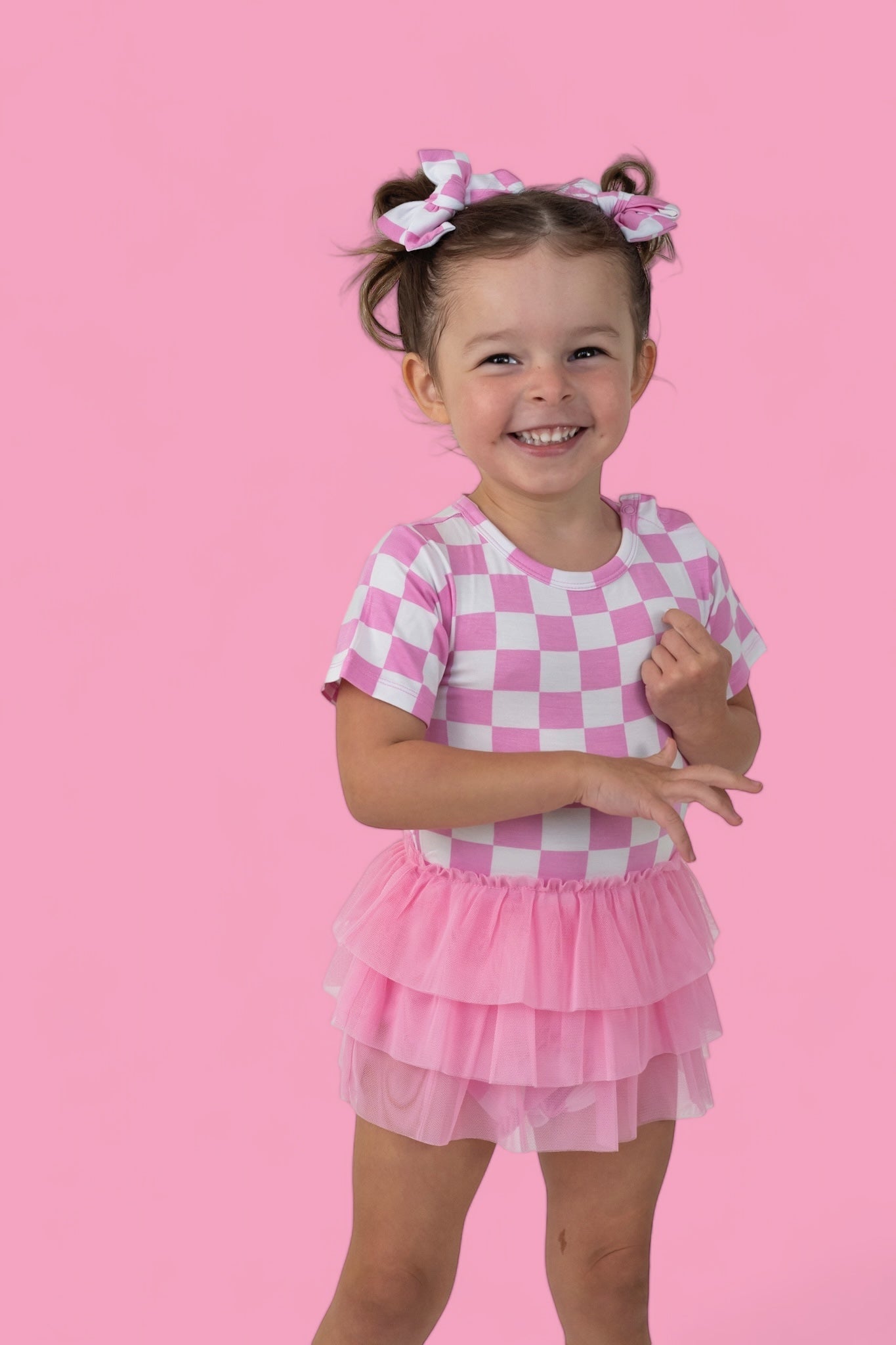 BUBBLEGUM CHECKERS DREAM TUTU BODYSUIT DRESS - Mack & Harvie