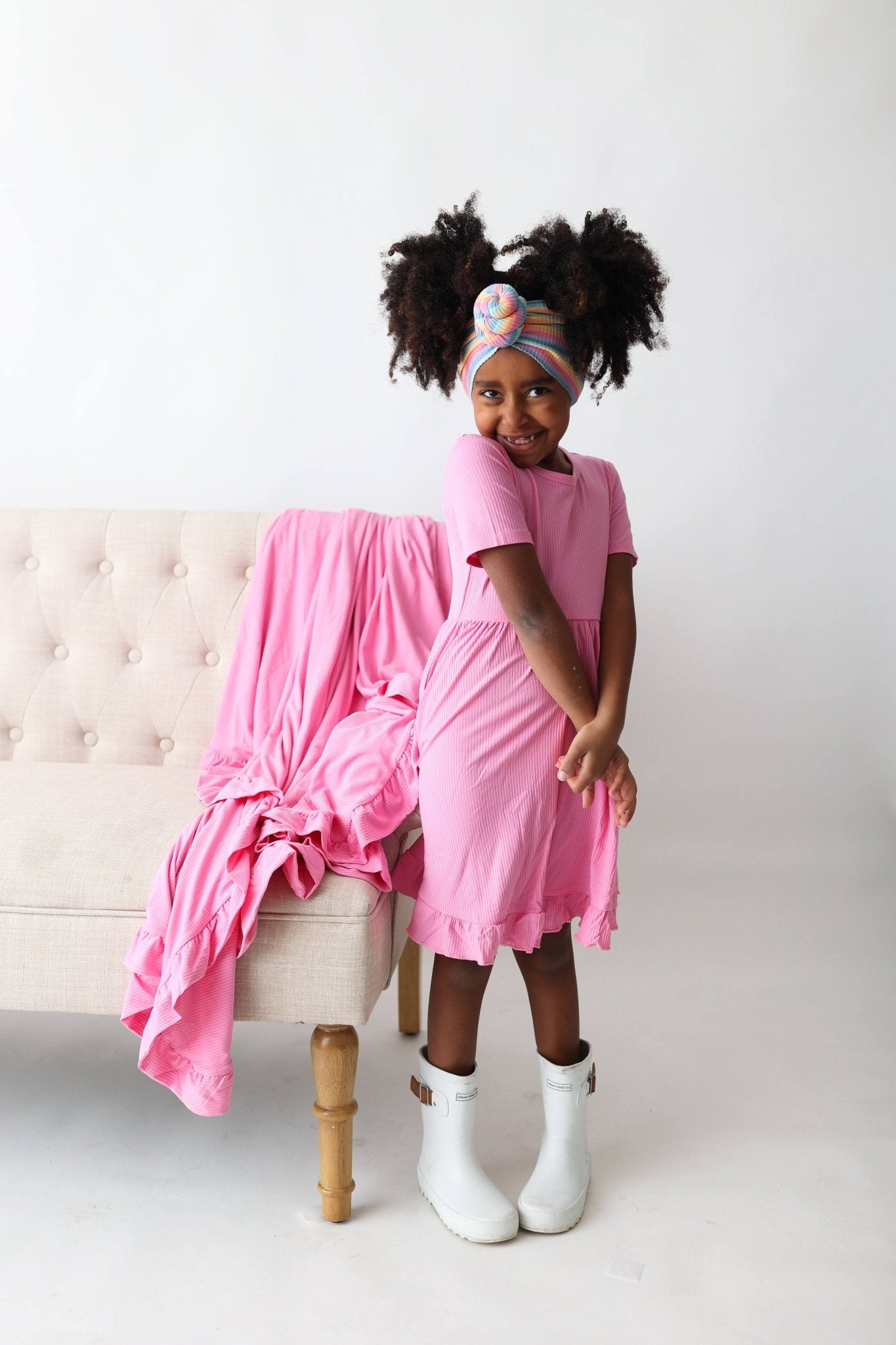 BUBBLEGUM RIB DREAM RUFFLE DRESS - Mack & Harvie