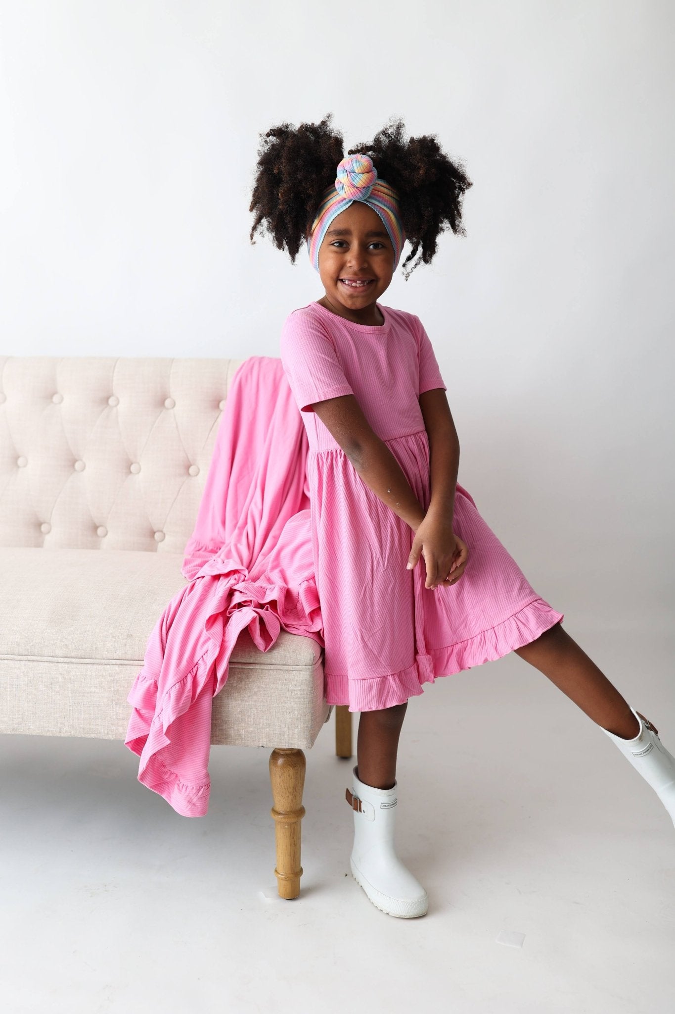 BUBBLEGUM RIB DREAM RUFFLE DRESS - Mack & Harvie