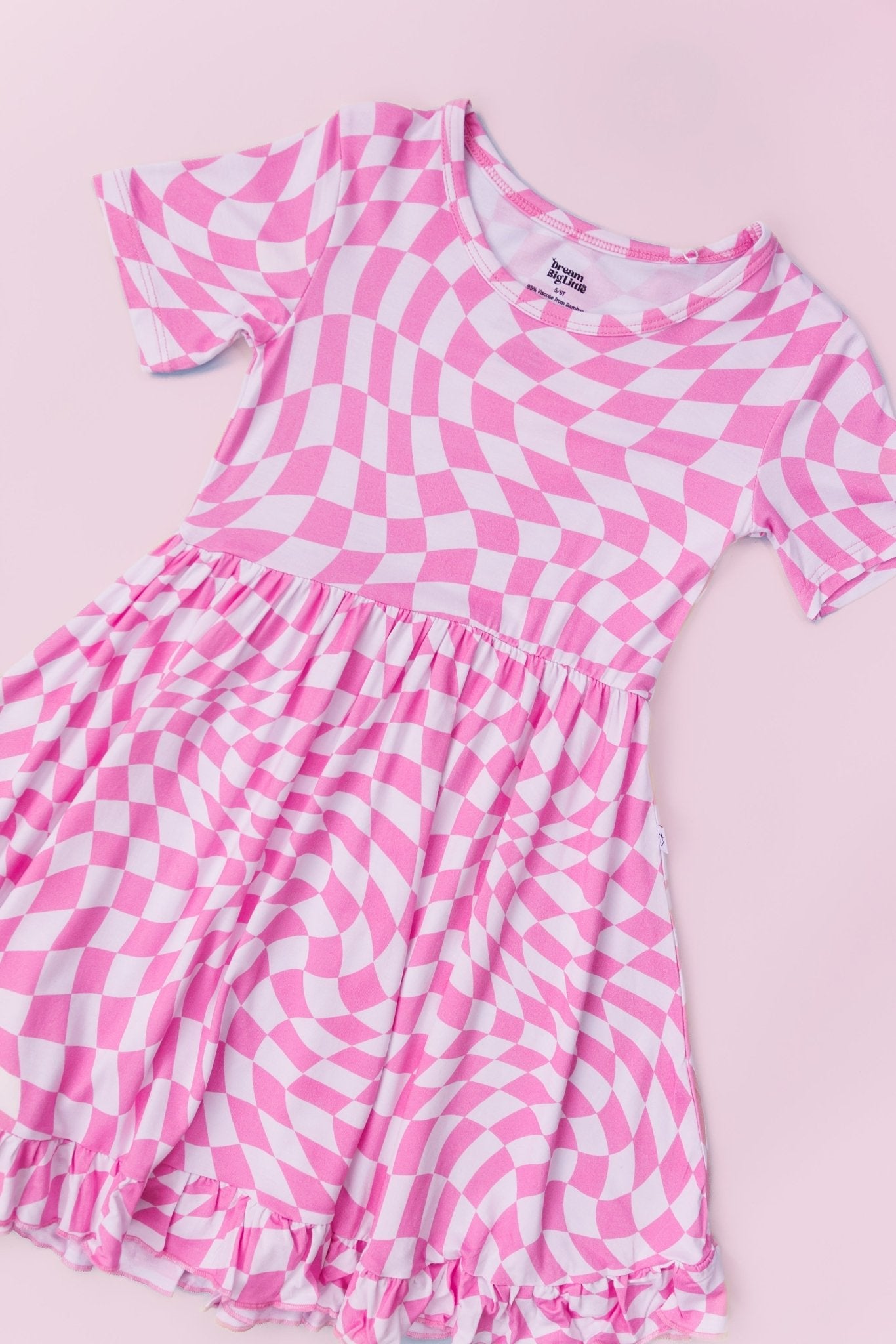 BUBBLEGUM WAVY CHECKERS DREAM RUFFLE DRESS - Mack & Harvie