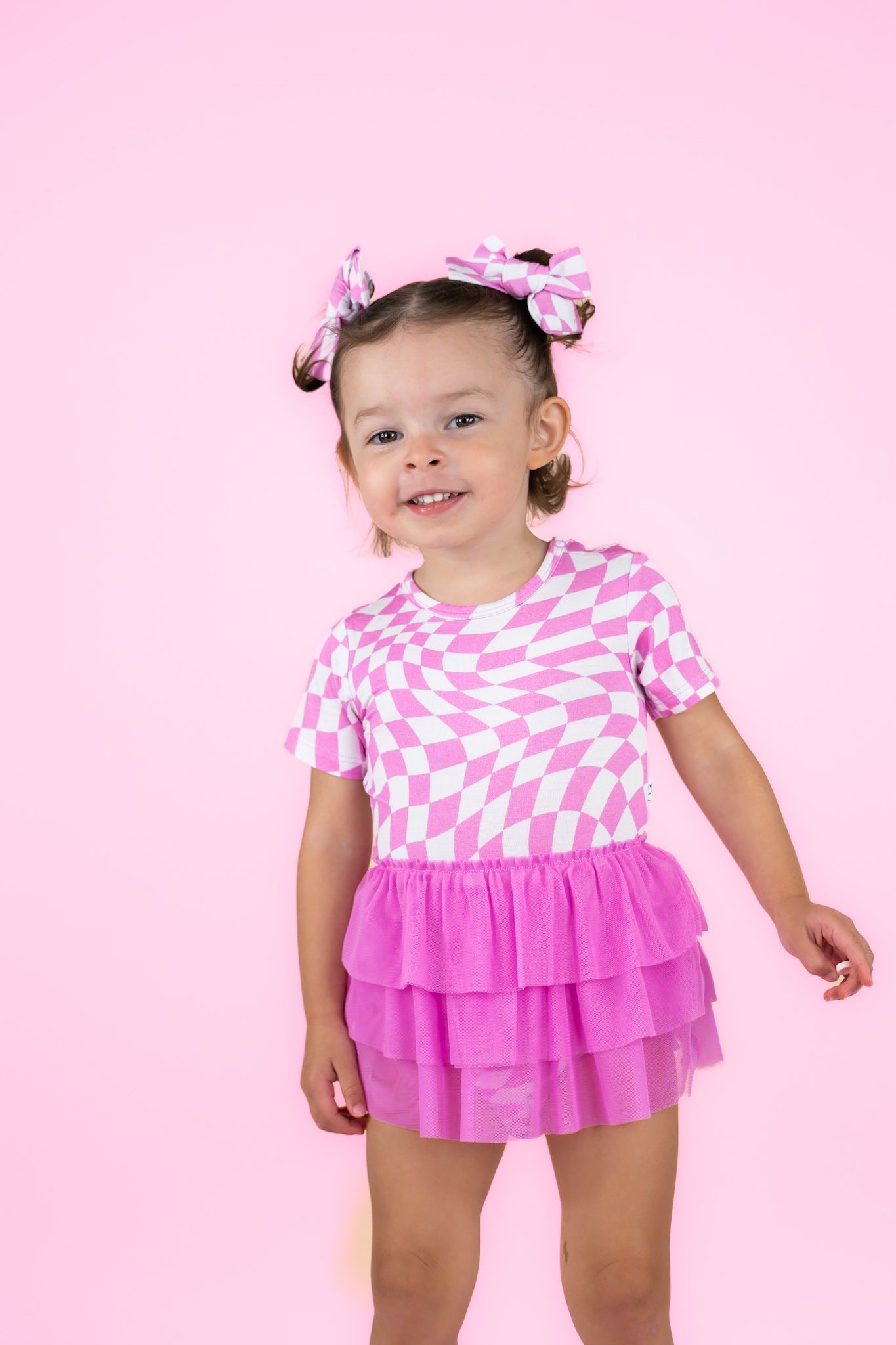 BUBBLEGUM WAVY CHECKERS DREAM TUTU BODYSUIT DRESS - Mack & Harvie