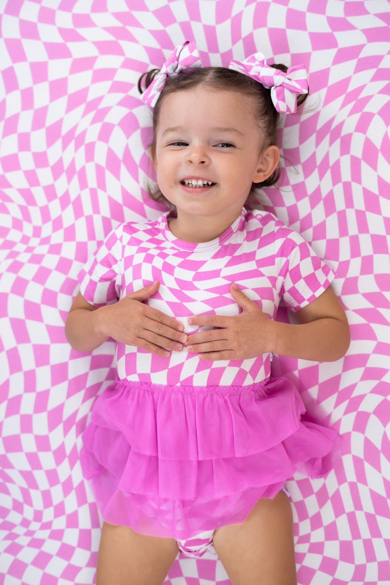 BUBBLEGUM WAVY CHECKERS DREAM TUTU BODYSUIT DRESS - Mack & Harvie