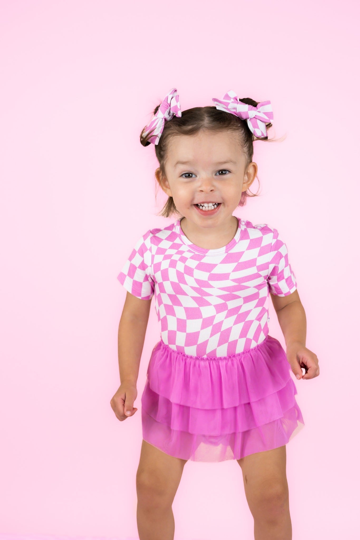 BUBBLEGUM WAVY CHECKERS DREAM TUTU BODYSUIT DRESS - Mack & Harvie