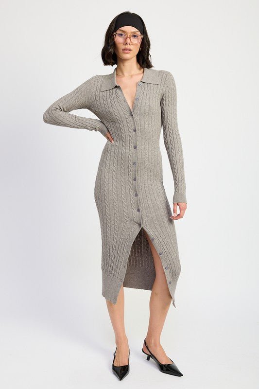 BUTTONED LONG SLEEVE CABLE KNIT DRESS - Mack & Harvie