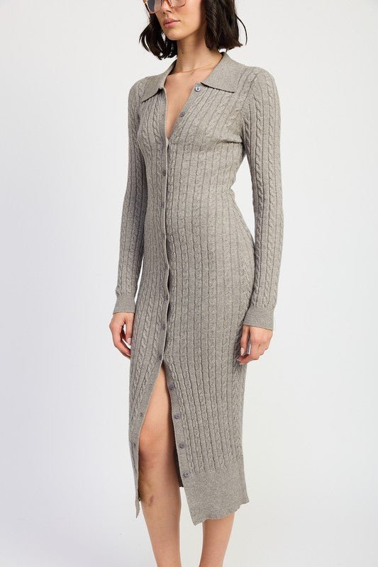 BUTTONED LONG SLEEVE CABLE KNIT DRESS - Mack & Harvie