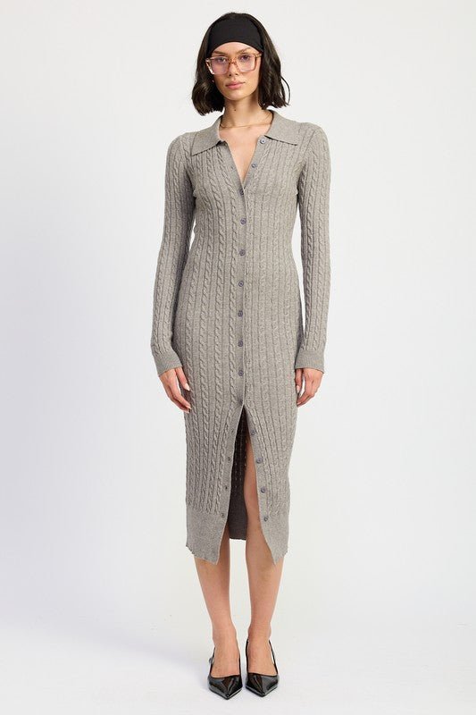 BUTTONED LONG SLEEVE CABLE KNIT DRESS - Mack & Harvie