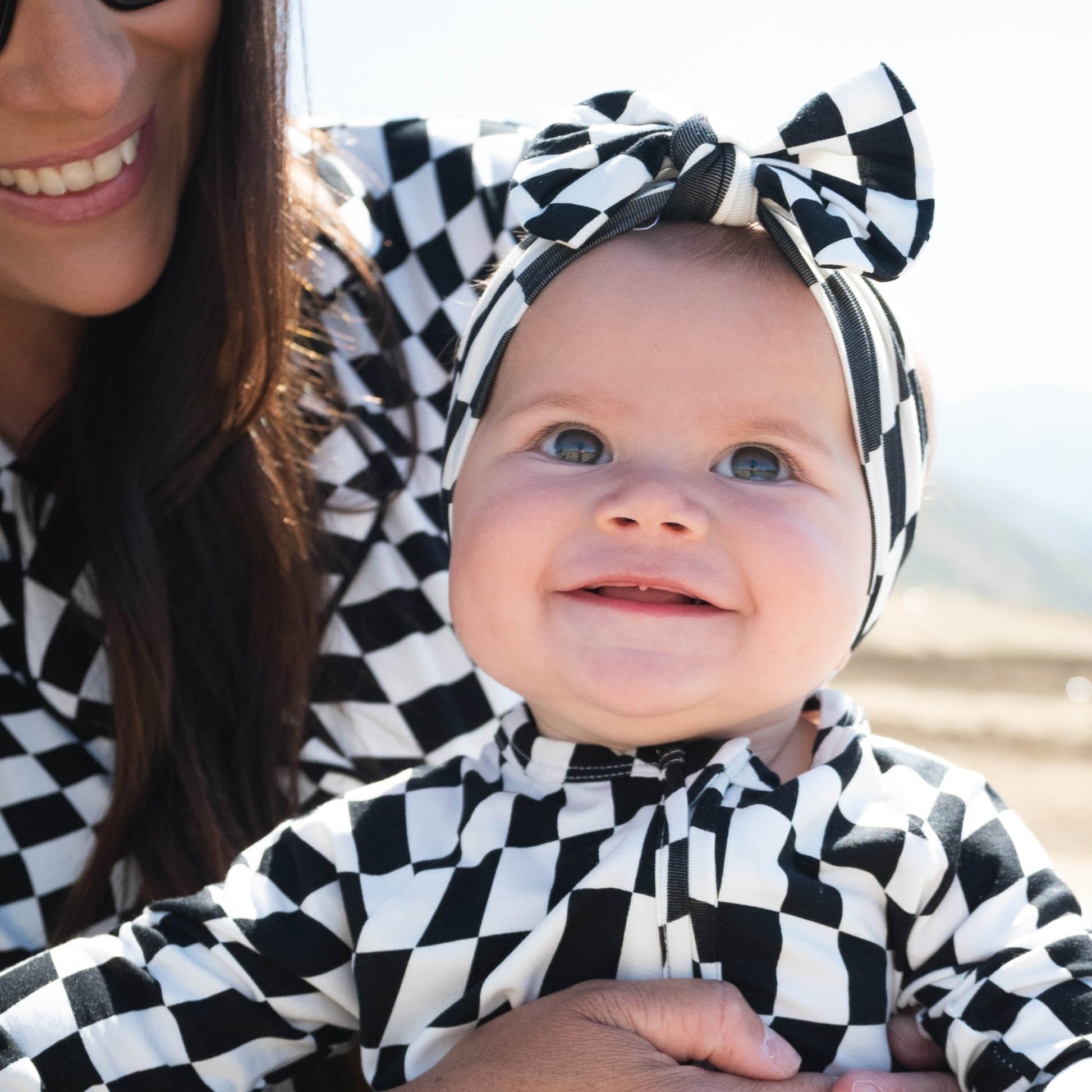 B&W Wavy Checker | Bamboo Head Wrap - Mack & Harvie