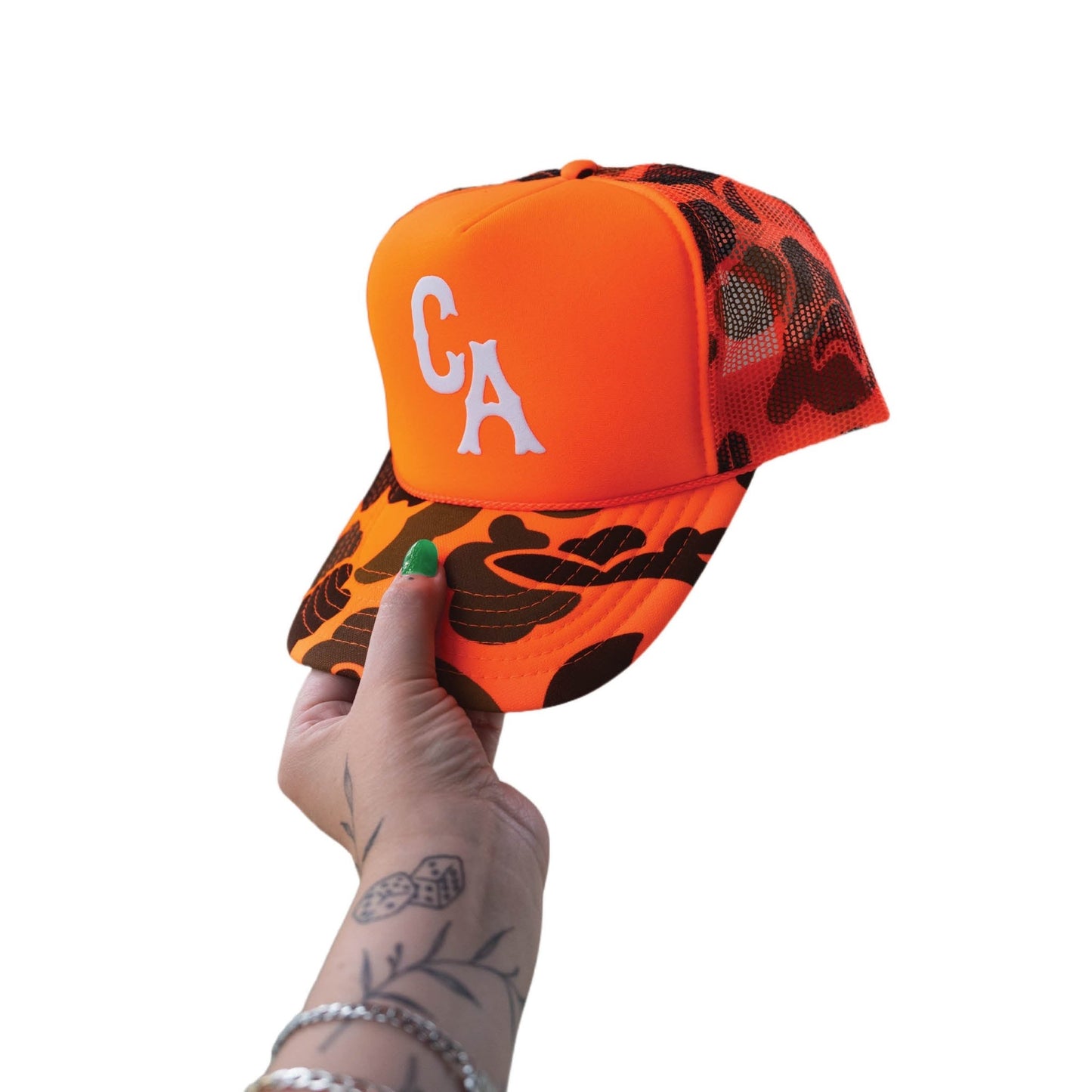 CA | Trucker Hat (Neon Orange Camo) - Mack & Harvie