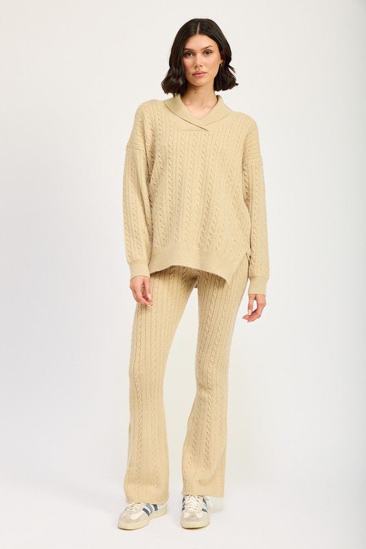 CABLE KNIT COLLARED SWEATER TOP - Mack & Harvie