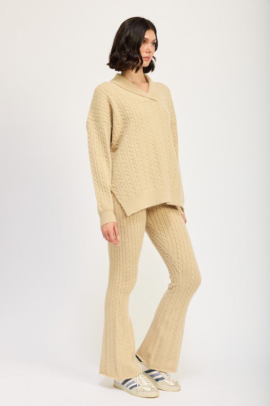 CABLE KNIT COLLARED SWEATER TOP - Mack & Harvie