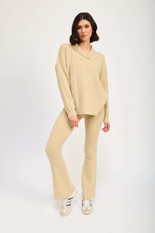 CABLE KNIT COLLARED SWEATER TOP - Mack & Harvie