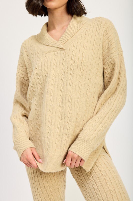 CABLE KNIT COLLARED SWEATER TOP - Mack & Harvie