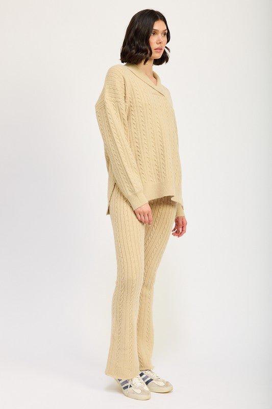 CABLE KNIT FLARED PANTS - Mack & Harvie